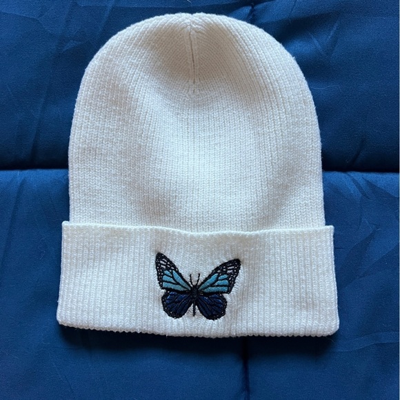 White Butterfly Beanie | Cozy Knit Hat - Picture 1 of 2